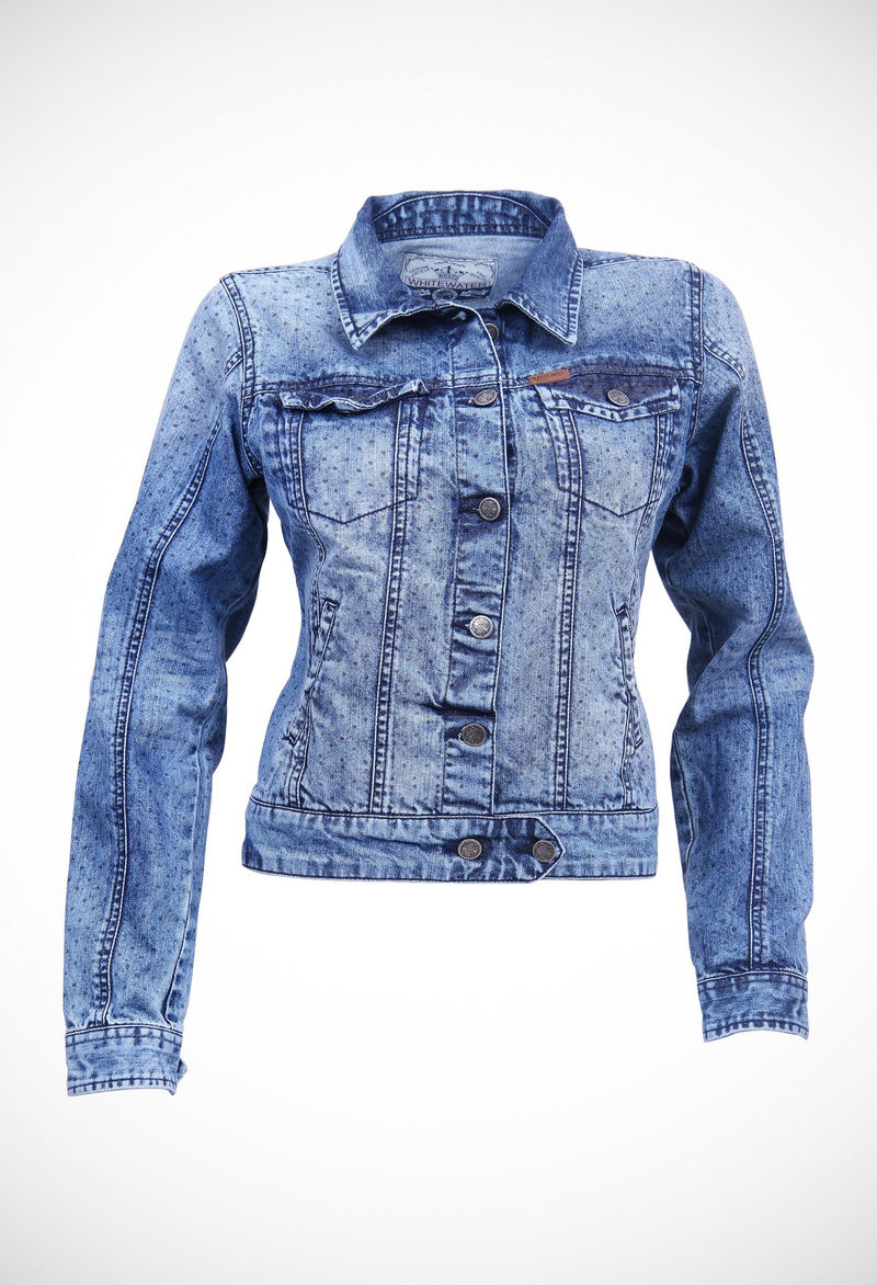 Cotton elastane allover printed 10.5 oz slim fitted denim jacket