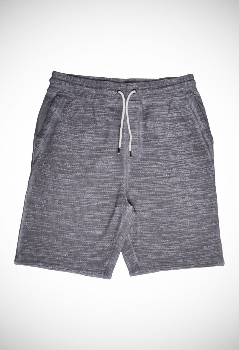 Cold pigment dyed 320 gsm slub french terry men’s shorts with raw edges at hem
