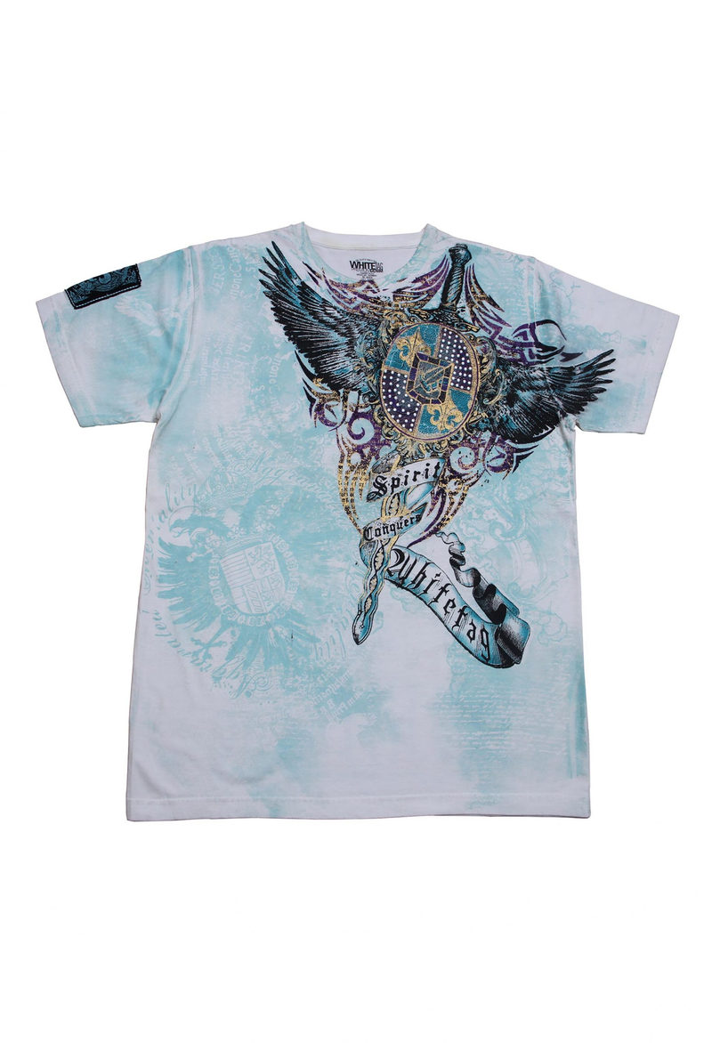 Multi colour garment print + gold foil print + hot fix studs in 100% cotton