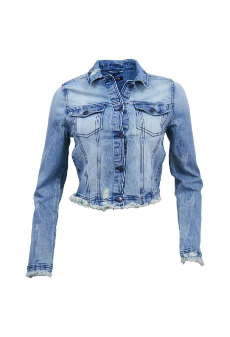 Crinckle bleach washed cotton elastane 10.5 oz slim fitted denim jacket