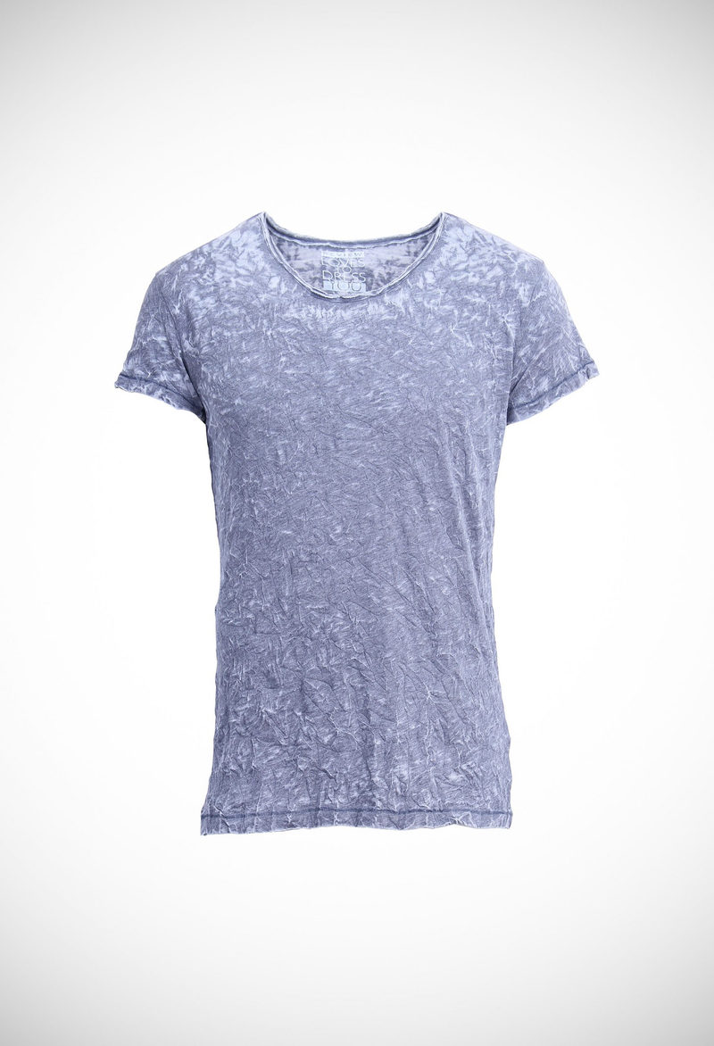 Crushed and burnt out garment processed tee, cotton polyester 130 gsm jersey