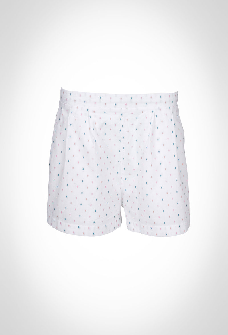 Relaxed shorts in 100% organic cotton yarn dyed spot dobby fabric
