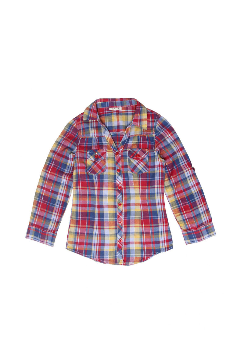 A cool girl’s blouse in yarn dyed madras check mixed with lurex thread
