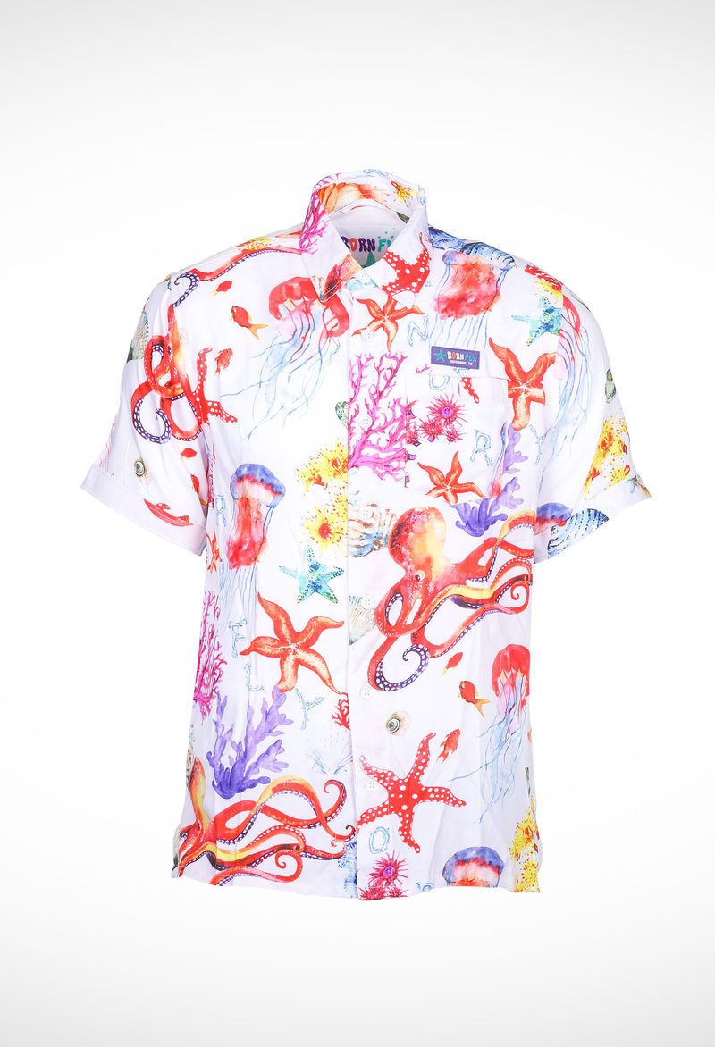 Digital printed short sleeve shirt in 100% rayon