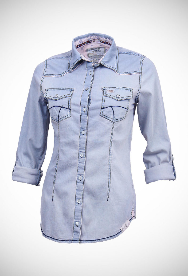 Bleached 5.5 oz denim longsleeve blouse