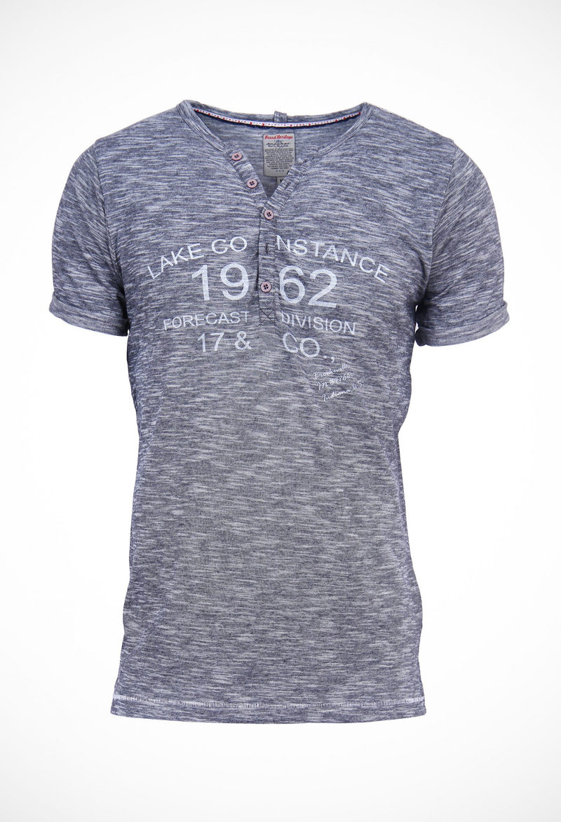 Slub striped melange 150 gsm jersey henley with roll up sleeve