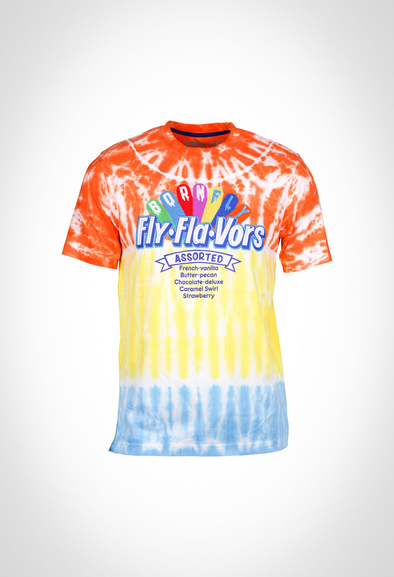 Multi colour tie & dye 190 gsm jersey tee with chest print and embroidery