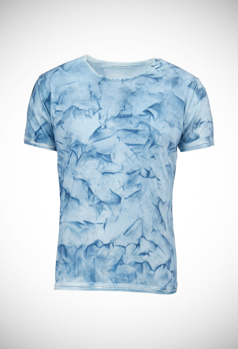 Interesting cloudy tie & dye garment wash on a 140 gsm jersey tee