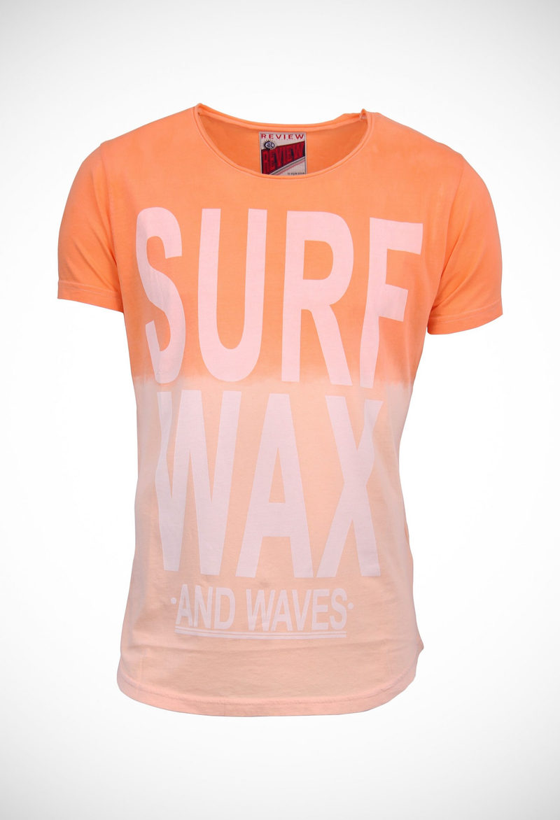 Dip dye 130 gsm cotton jersey raw neck edge tee with large contrast print