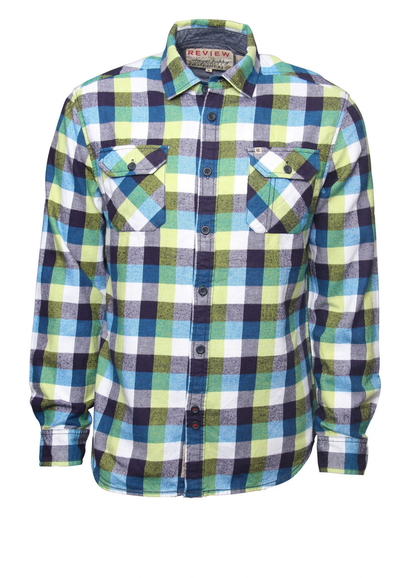 Comfort fit brushed flannel shirt with bias pockets, softner washed