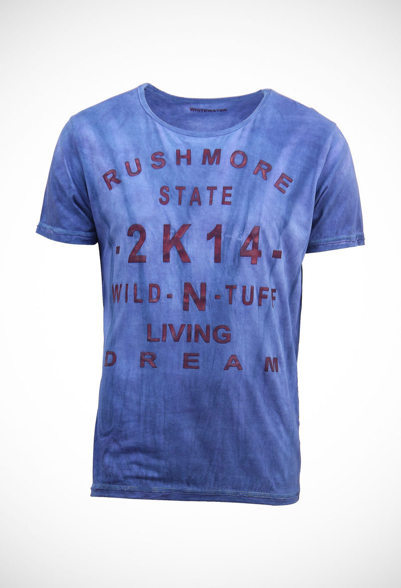 Garment processed stripey wash with hd chest print in 140 gsm jersey