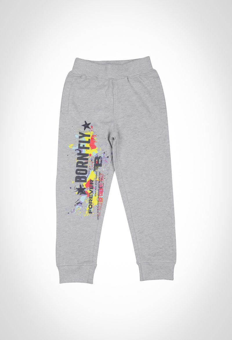 Boys sweatpant in cotton poley 280 gsm loopback with printed leg panel