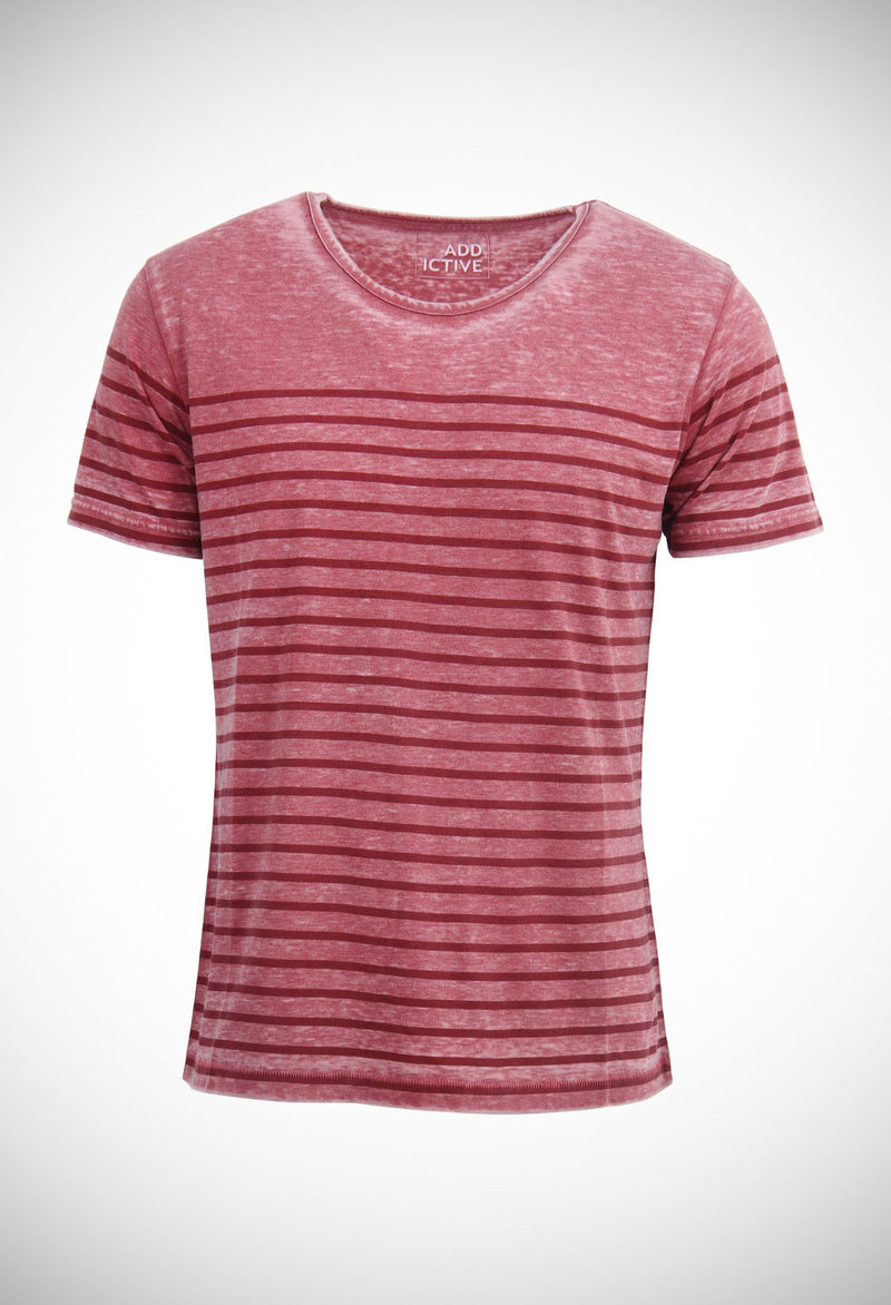 Wide neck stripe printed tee in cotton polyester 130 gsm jersey