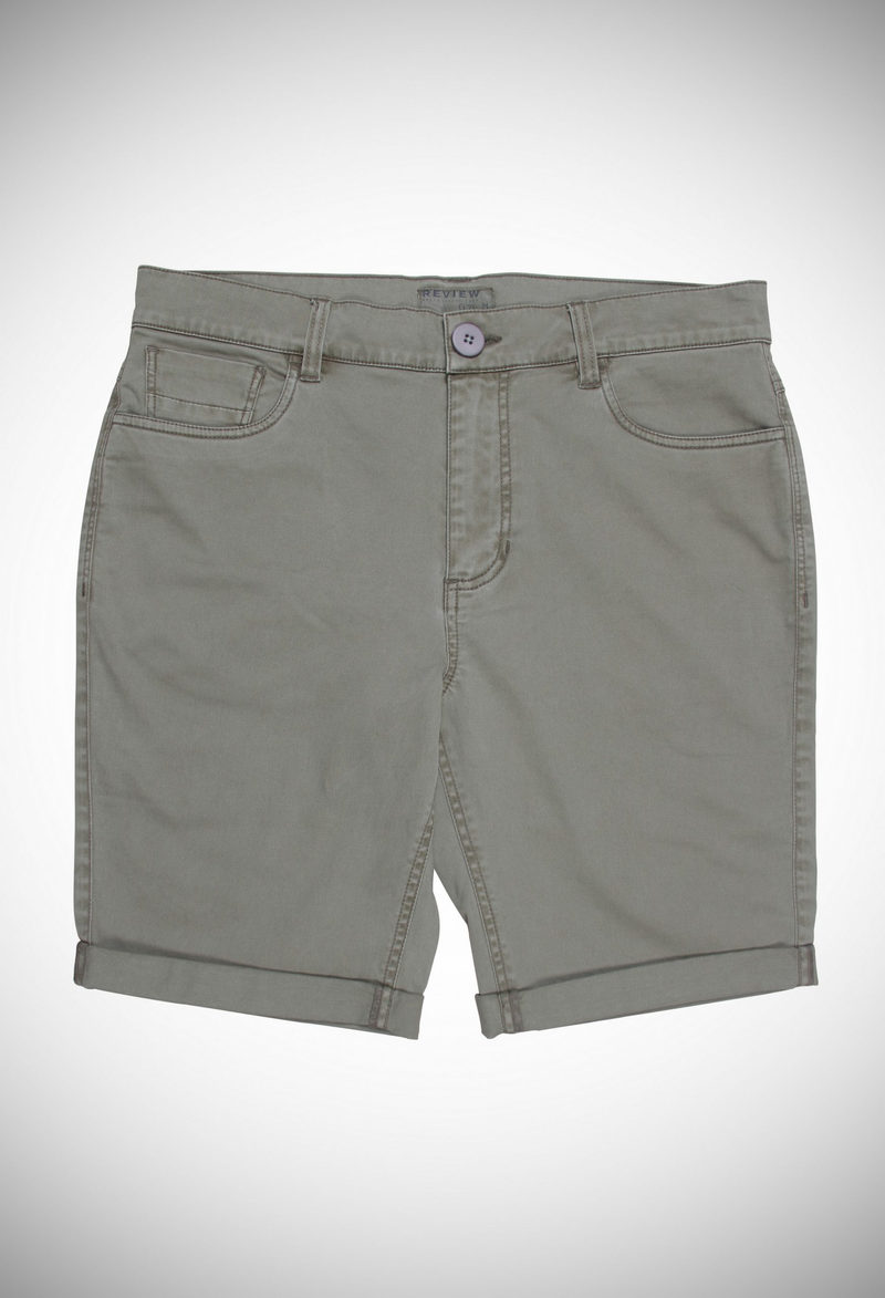 Broken twill shorts with folded hem, garment over dyed and heavy enzyme washed
