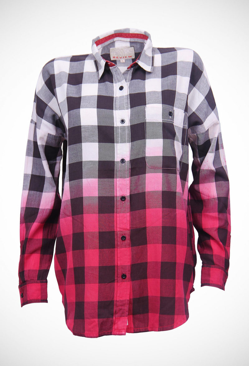 Oversized light weight flannel yarn dyed check blouse