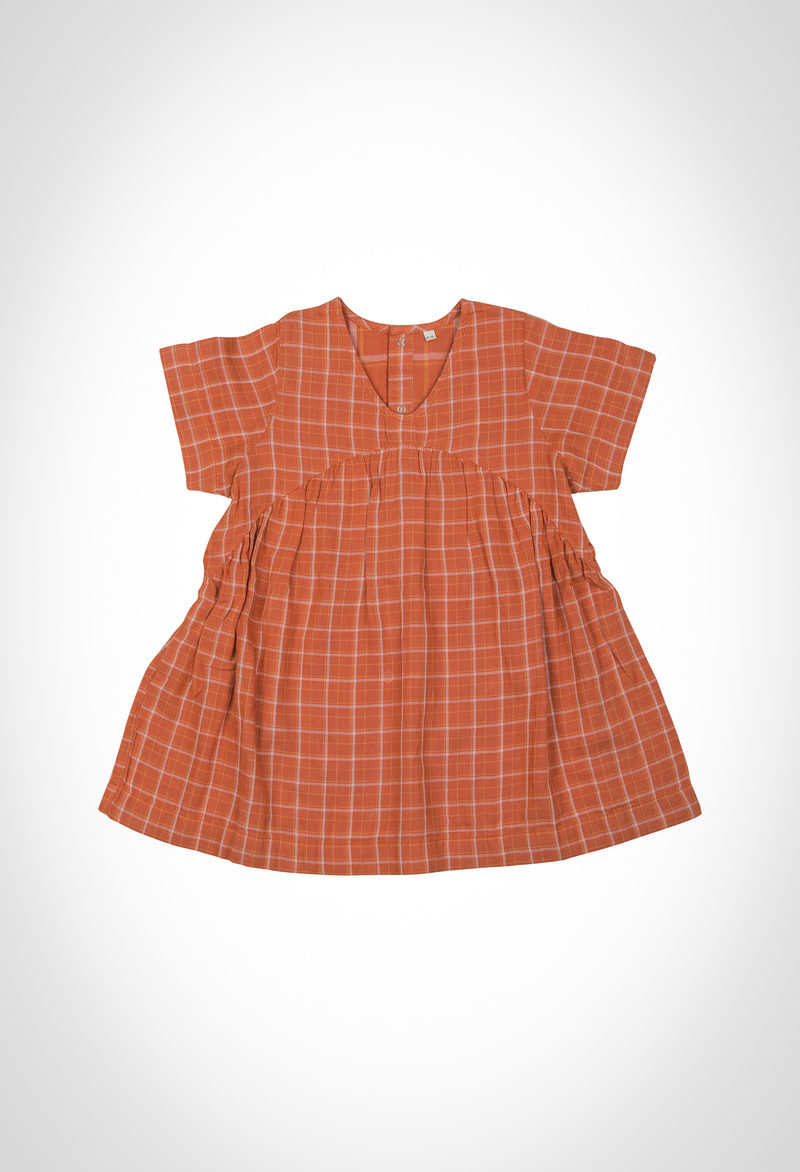 Kids dress in 100% organic cotton yarn dyed check double fabric