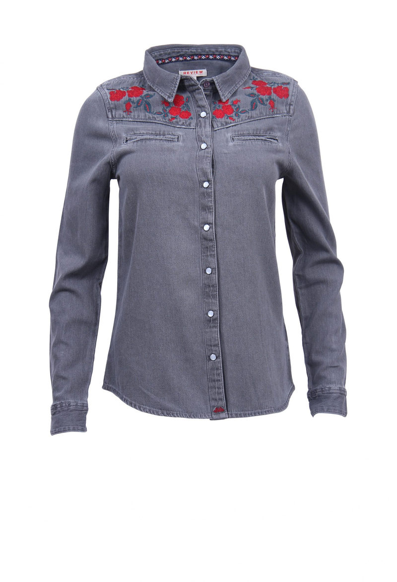 Slim fit blouse in 100% cotton 7 oz grey denim