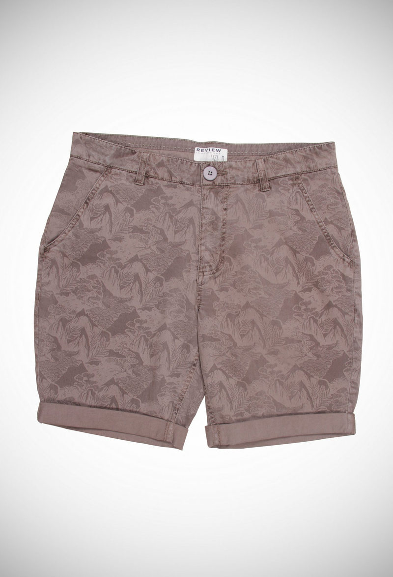 Allover printed twill shorts, garment over dyed with a nice soft handfeel