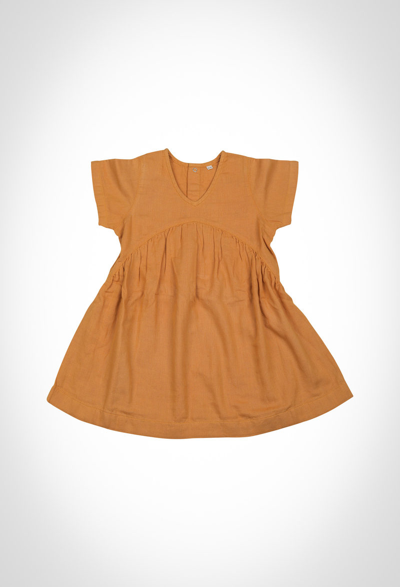 Kids dress in 100% organic cotton solid dyed double fabric