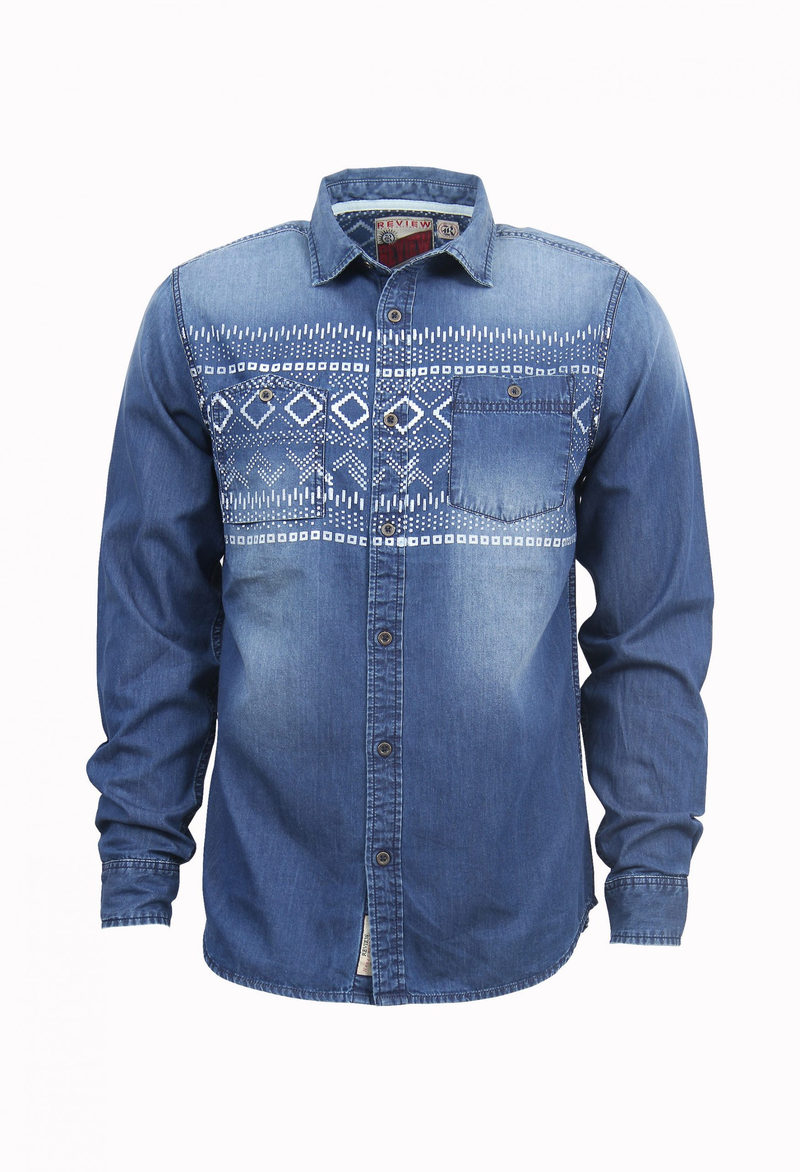 Chest printed 5.5 oz denim shirt