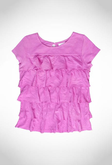 Viscose slub jersey layered t-shirt with shell button at back